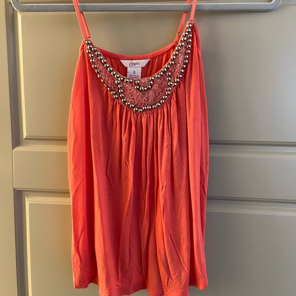 Candies, pink tank top, silver gems, small, slightly worn